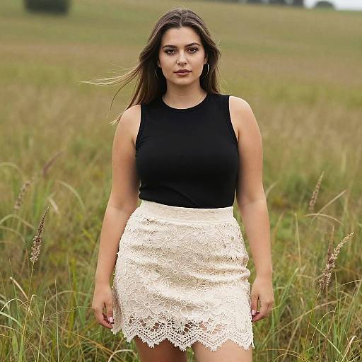 Chic Woman in Meadow Outfit