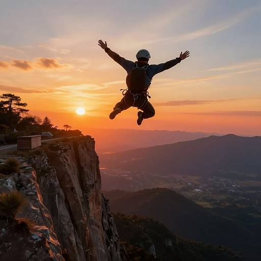 Daring Base Jumper at Sunset
