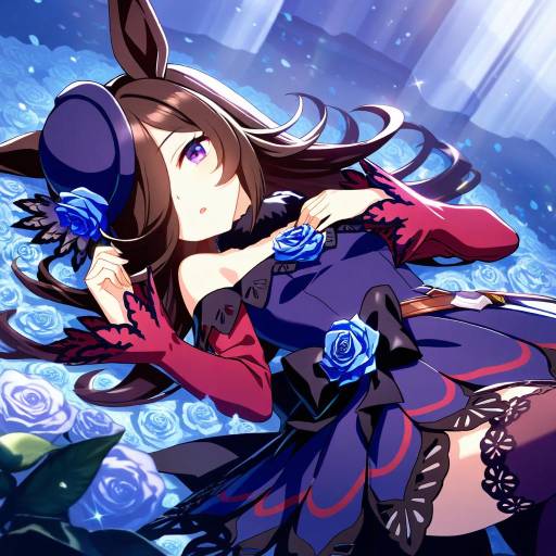 Anime Girl Lying Among Blue Roses