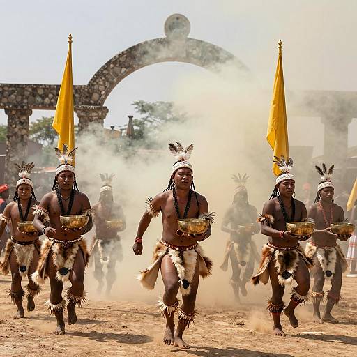 Vibrant Tribal Dance in Yellow Smoke