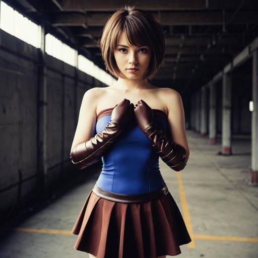 Anime-inspired superhero woman in brown and blue outfit
