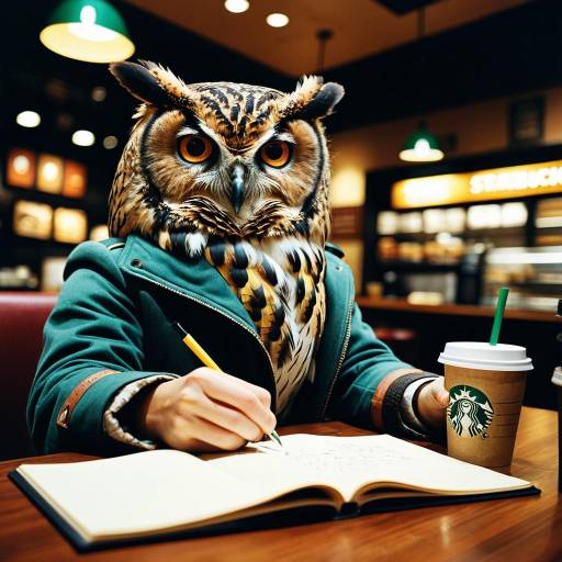 Owl Taking Notes in Starbucks