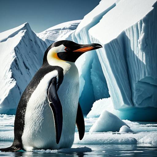 Art Deco Penguin with Icebergs