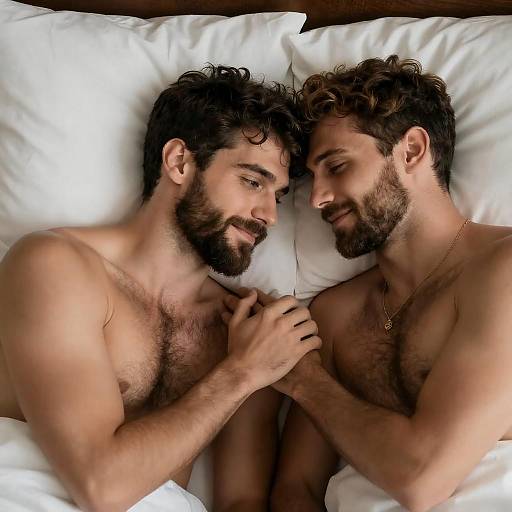 Cuddling Bearded Men in Bed