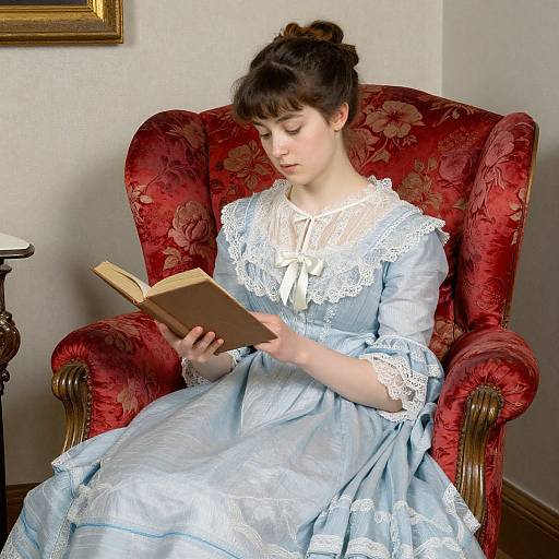 Woman Reading in Floral Armchair