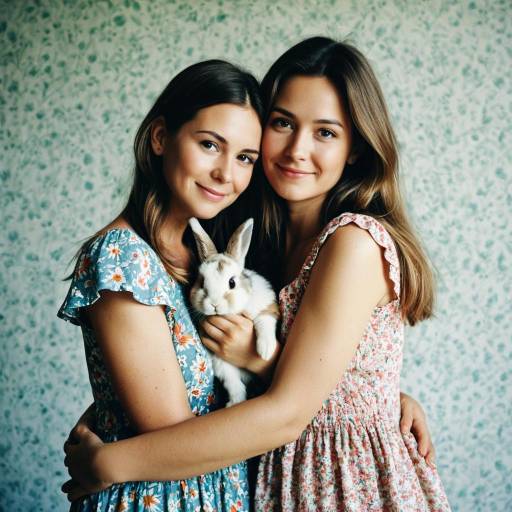 Two women holding a rabbit