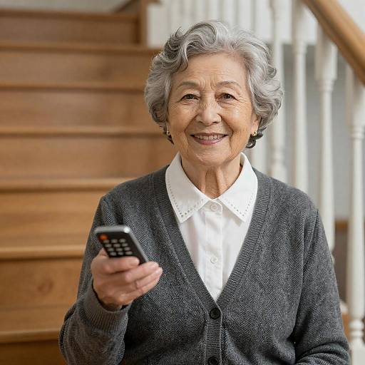 Smiling Elderly Woman in Cozy Attire