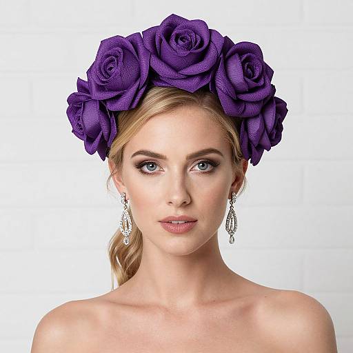 Elegant Blonde with Purple Rose Headpiece