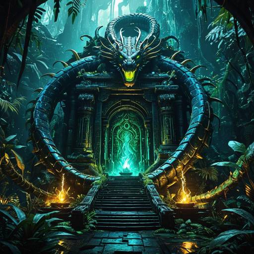 Ancient Jungle Temple with Mechanical Serpent and Glowing Portal Ancient Jungle Temple with Mechanical Serpent and Glowing Portal