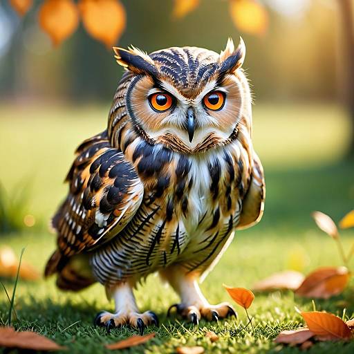 Eagle Owl with Orange Eyes in Autumn