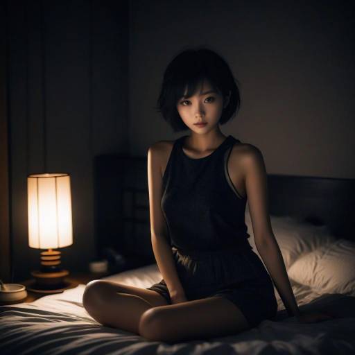 Charming Japanese Girl in Dim Light