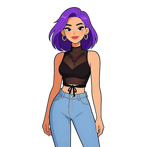 Smiling Woman with Purple Hair in Casual Outfit