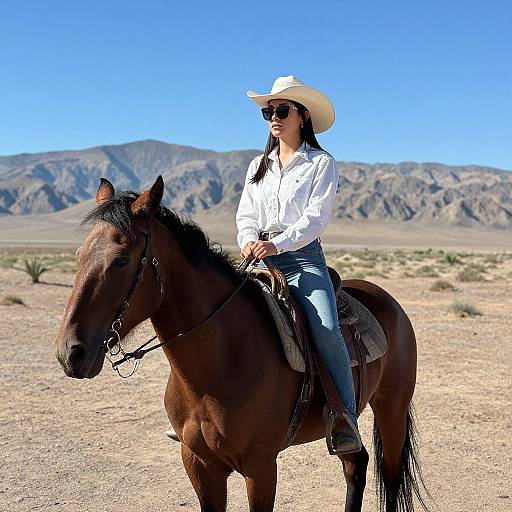 Woman Riding Horse in Desert
