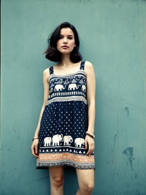 Woman in Bohemian Elephant Print Dress