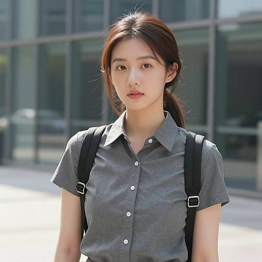 Stylish Young Woman in Urban Office Attire