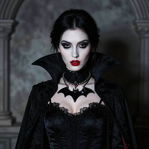 Gothic Vampire Portrait with Bat Necklace