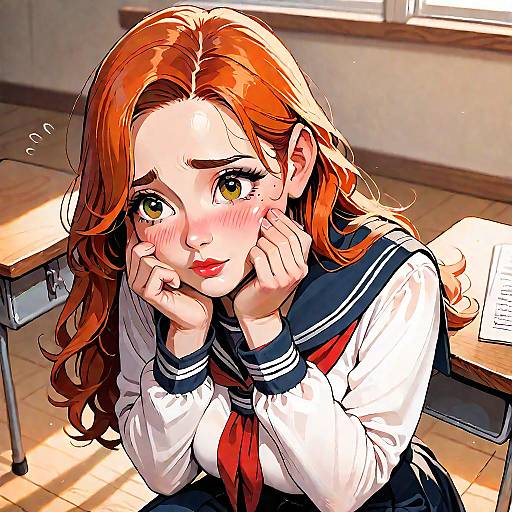 Shy Anime Girl in Classroom