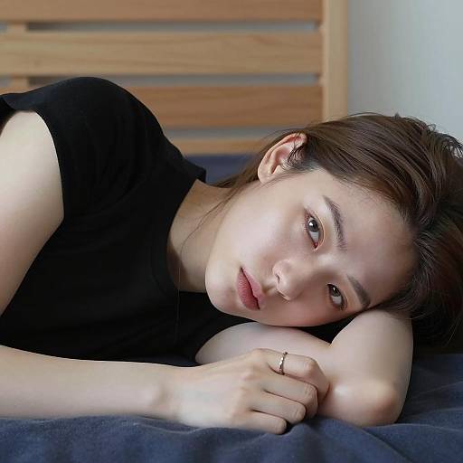 Pensive Woman Lying on Her Side