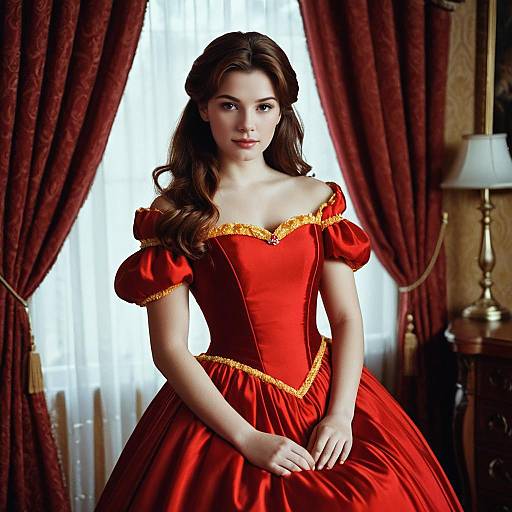 Young Woman in Elegant Red Dress