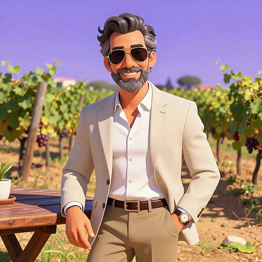Confident Man in Vineyard with Beige Blazer
