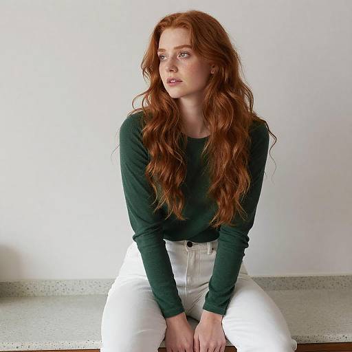 Thoughtful Young Woman on Countertop