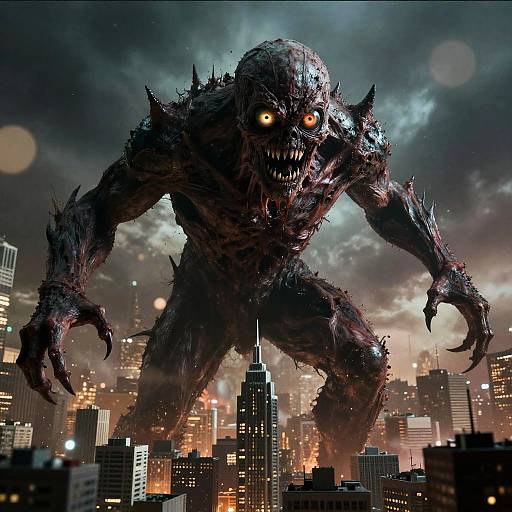 Multi-Eyed Horror Monster Devouring City