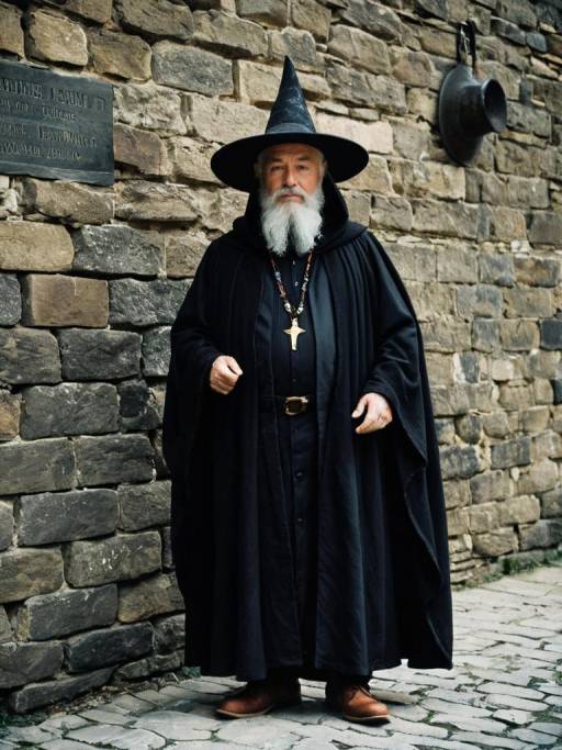 Elderly Wizard in Black Robe and Hat