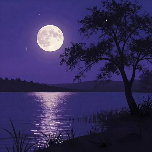 Serene Purple Nighttime Lake Scene