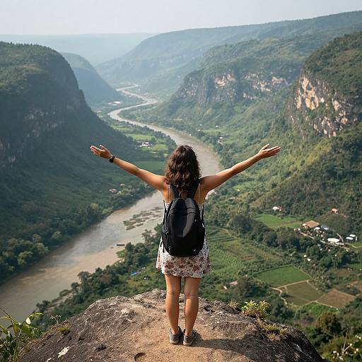 Woman Embracing Nature on Mountain Peak