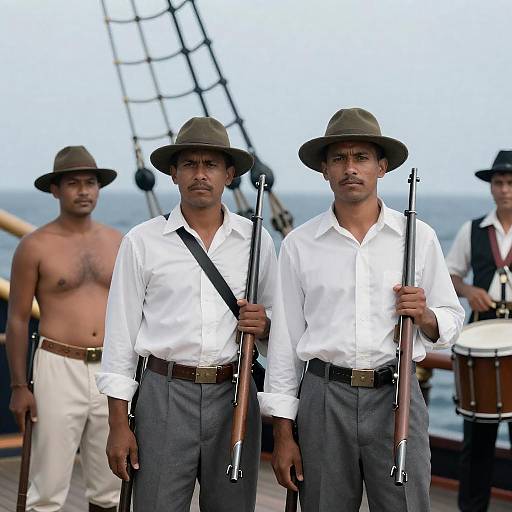 Vintage Ship Crew with Drummer and Rifles