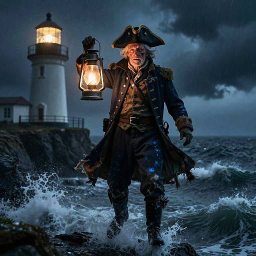 Elderly Spectral Sea Captain at Lighthouse