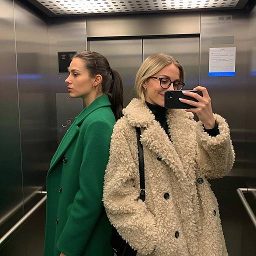 Two Women Taking Elevator Selfie