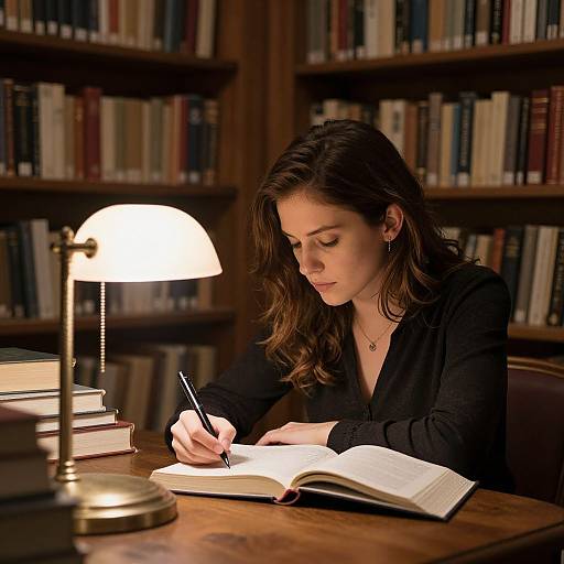 Woman Studying in Library