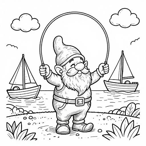 Gnome Jump Rope Coloring Page