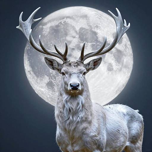 Ethereal White Stag Portrait in Moonlight