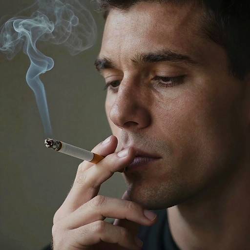 Hyperrealistic Close-Up of Smoking Man