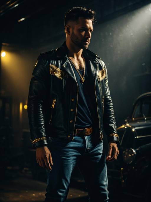 Man in Stylish Jeans and Leather Jacket