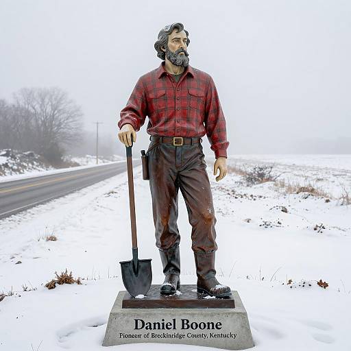 Daniel Boone Statue in Snowy Landscape