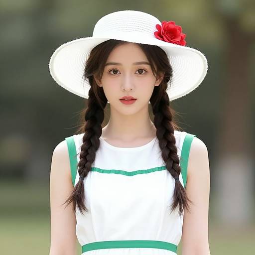 Braided Woman in Floral White Dress