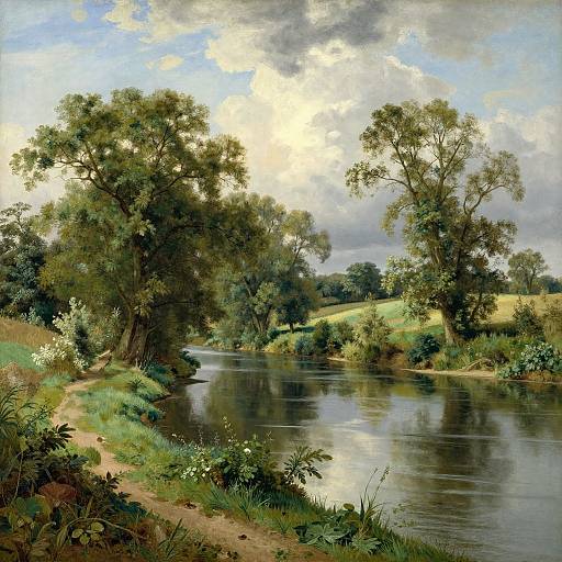 Tranquil Riverbank Scene by Constable