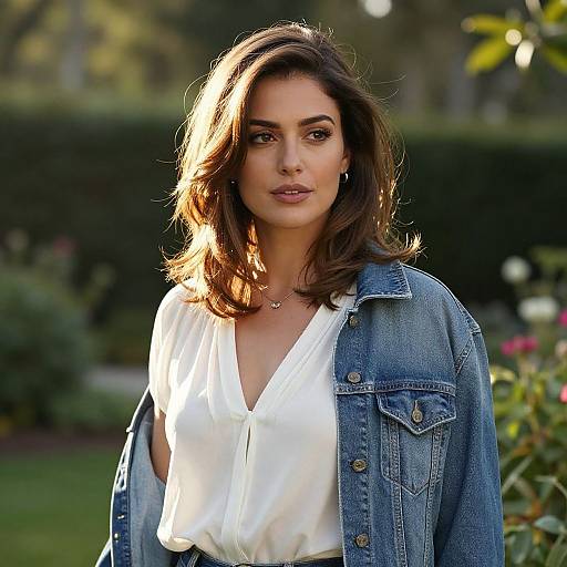 Sunlit Garden Woman with Layered Hair