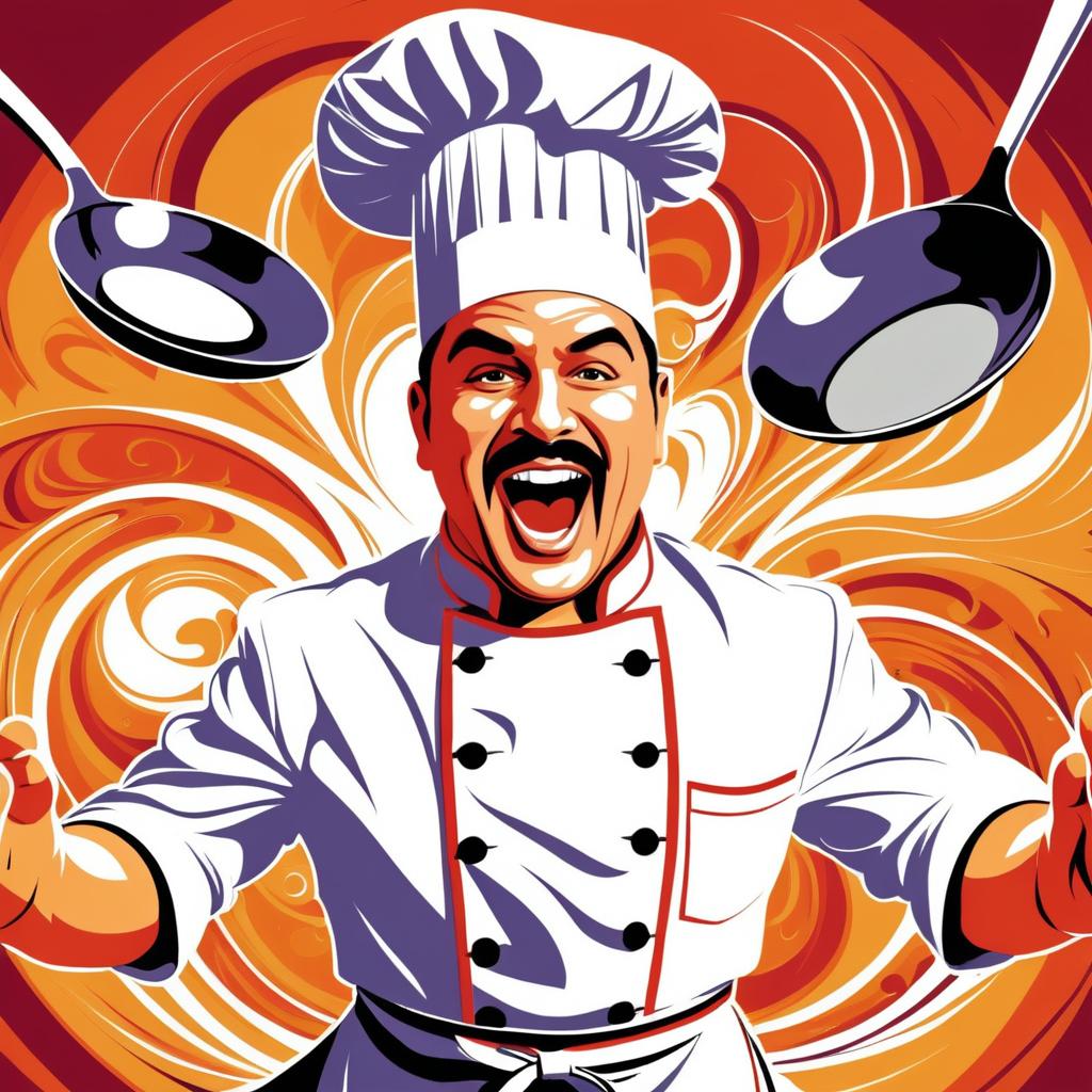 Passionate Chef in Gourmet Kitchen Illustration