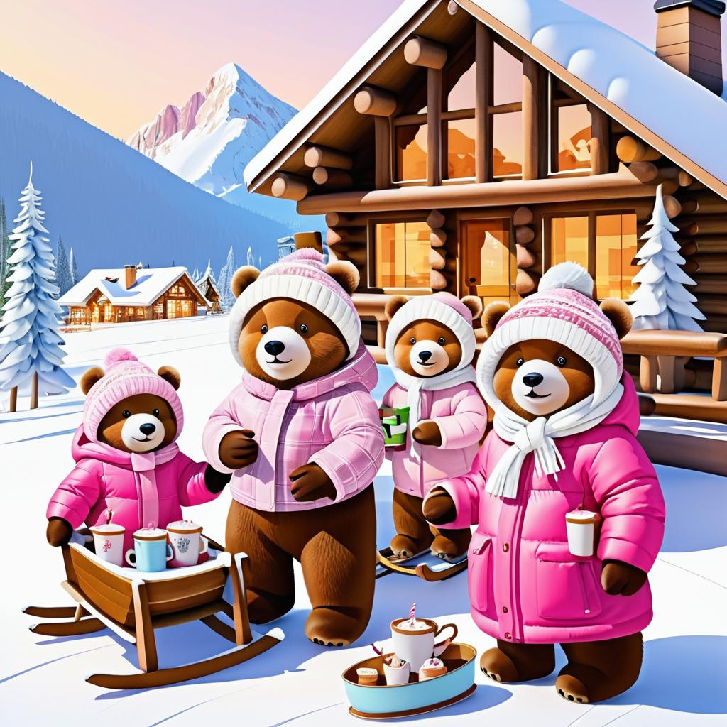 Cozy Bear Family in Winter Wonderland