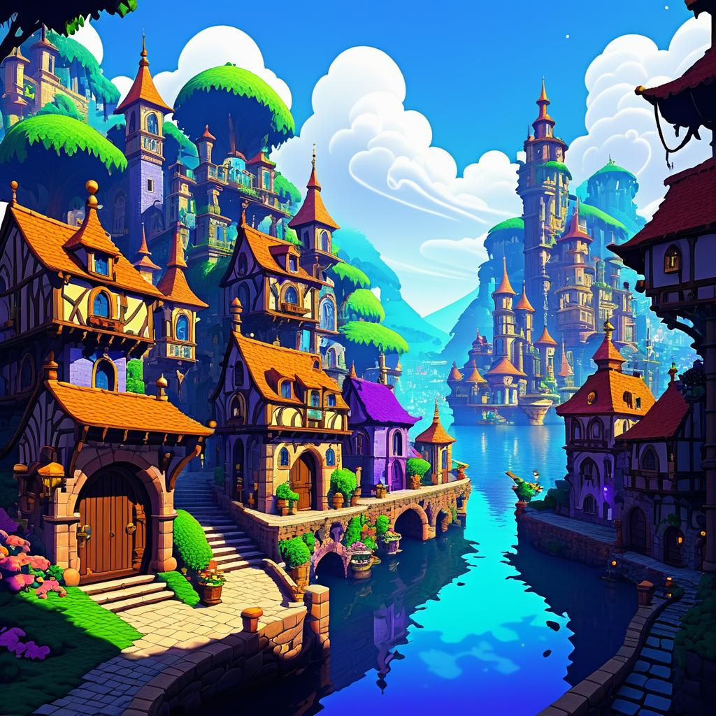 Vibrant 2D Pixel Art of Port Town