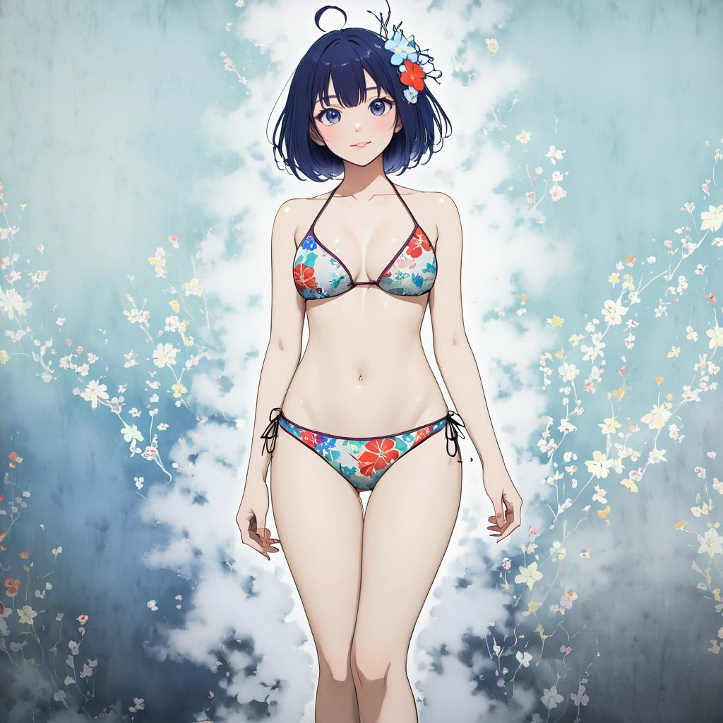 Anime Fan in Floral Bikini Horror Style