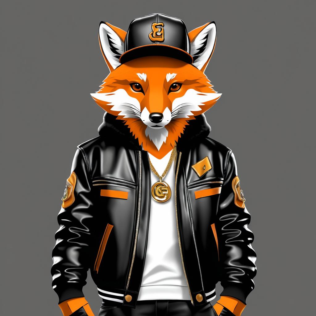 Rapper Fox in Leather Jacket and Snapback