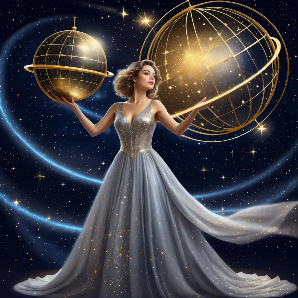 Celestial Elegance: Woman and Starry Globe