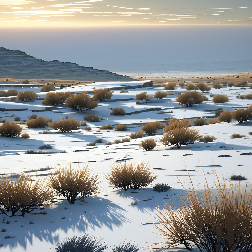 Serene Snowy Steppe with 3D Structure