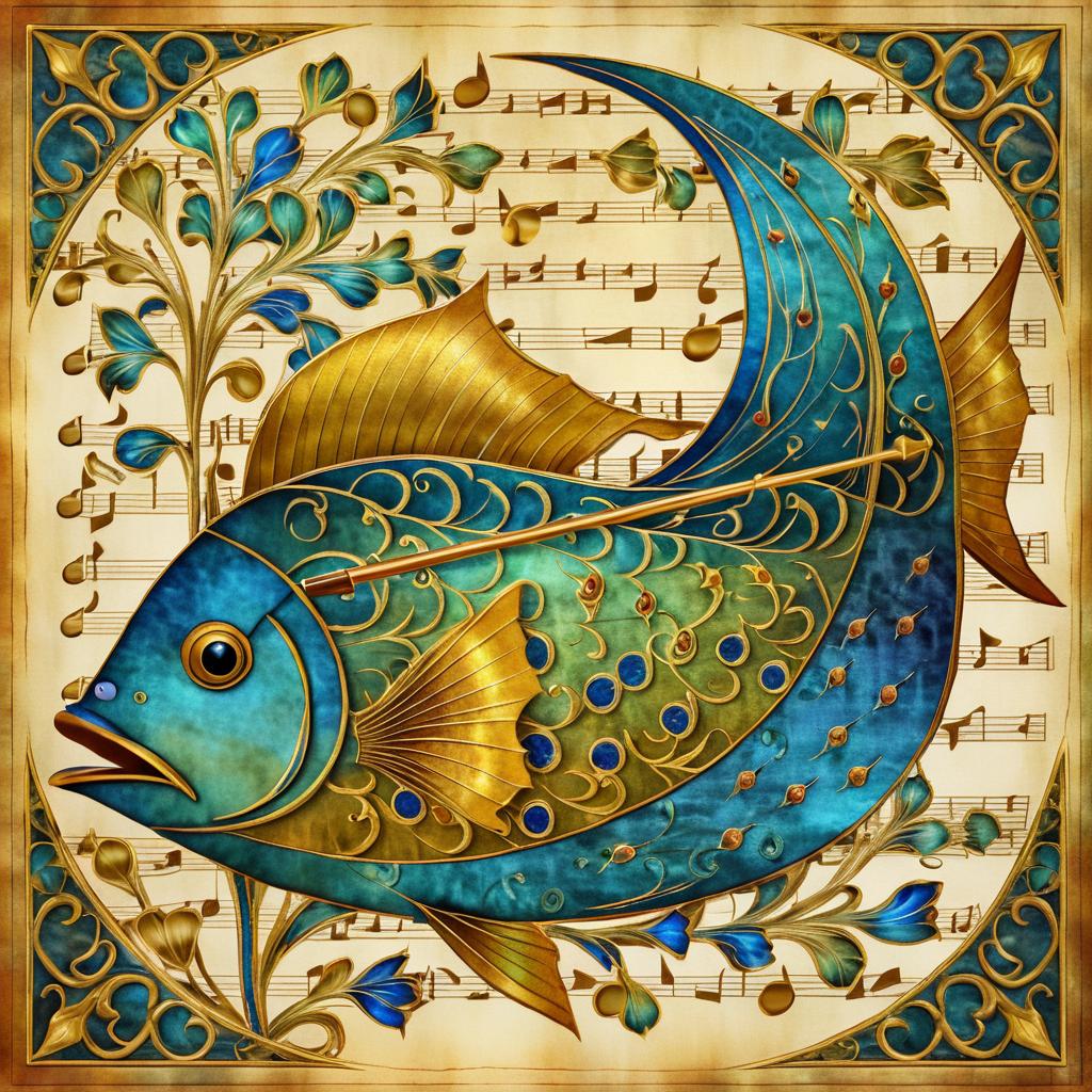 Whimsical Fish-Violin in Medieval Style