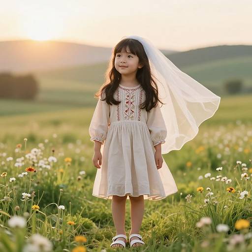 Serene Girl in Sunlit Meadow